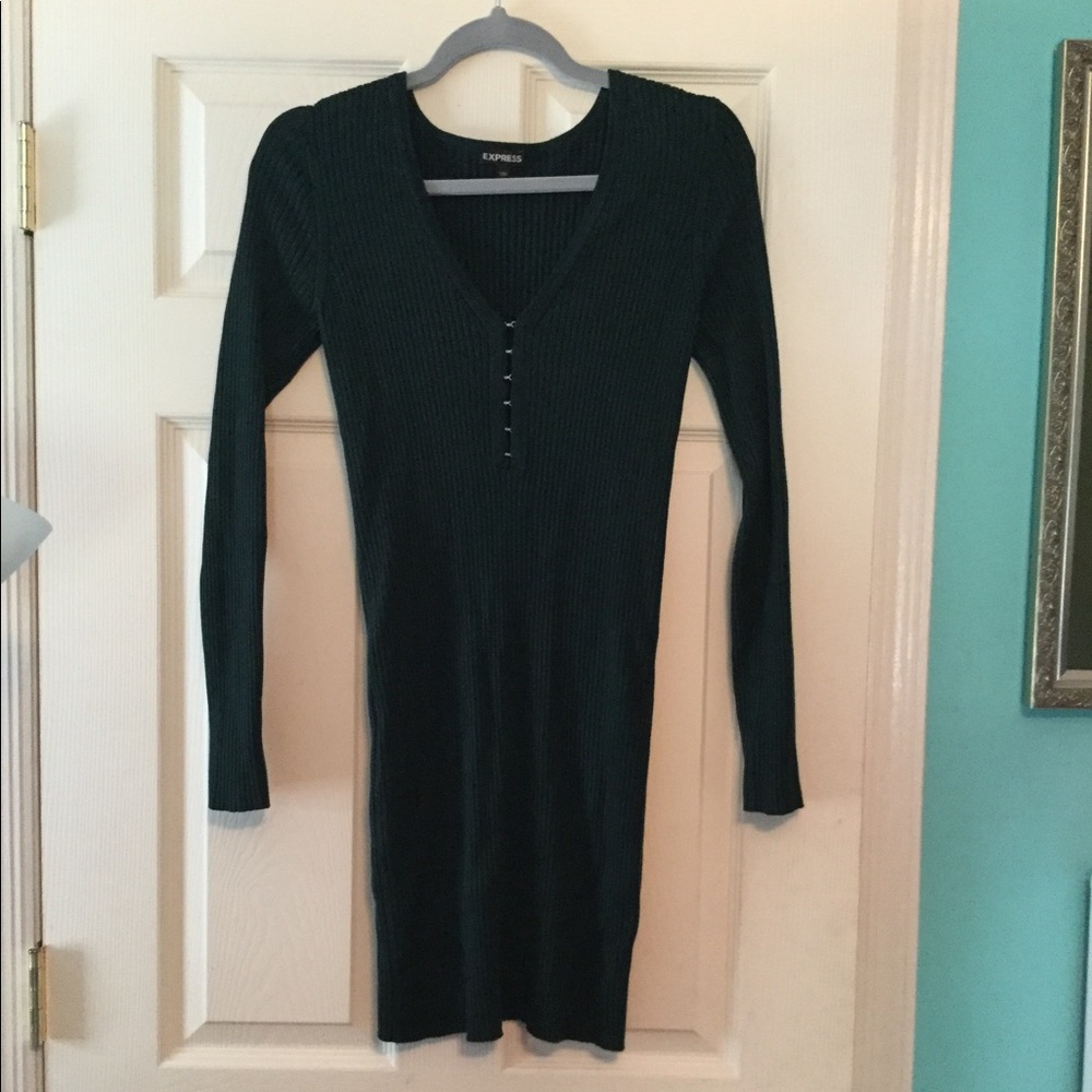 Express Green Ribbed Dress Clasp Neckline NWOT